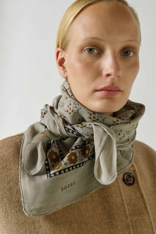 Foulard Classique - Marron/Gris - Coton - Femme