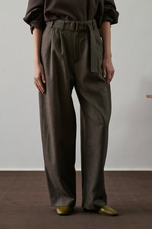 Pantalon Cole - Marron/Écru - Laine - Femme