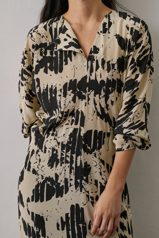 Robe Francine - Jaune Pâle/Noir - Soie - Femme
