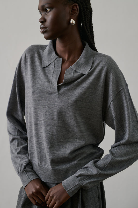 Polo Fleming - Gris jaspeado - Lana - Mujer