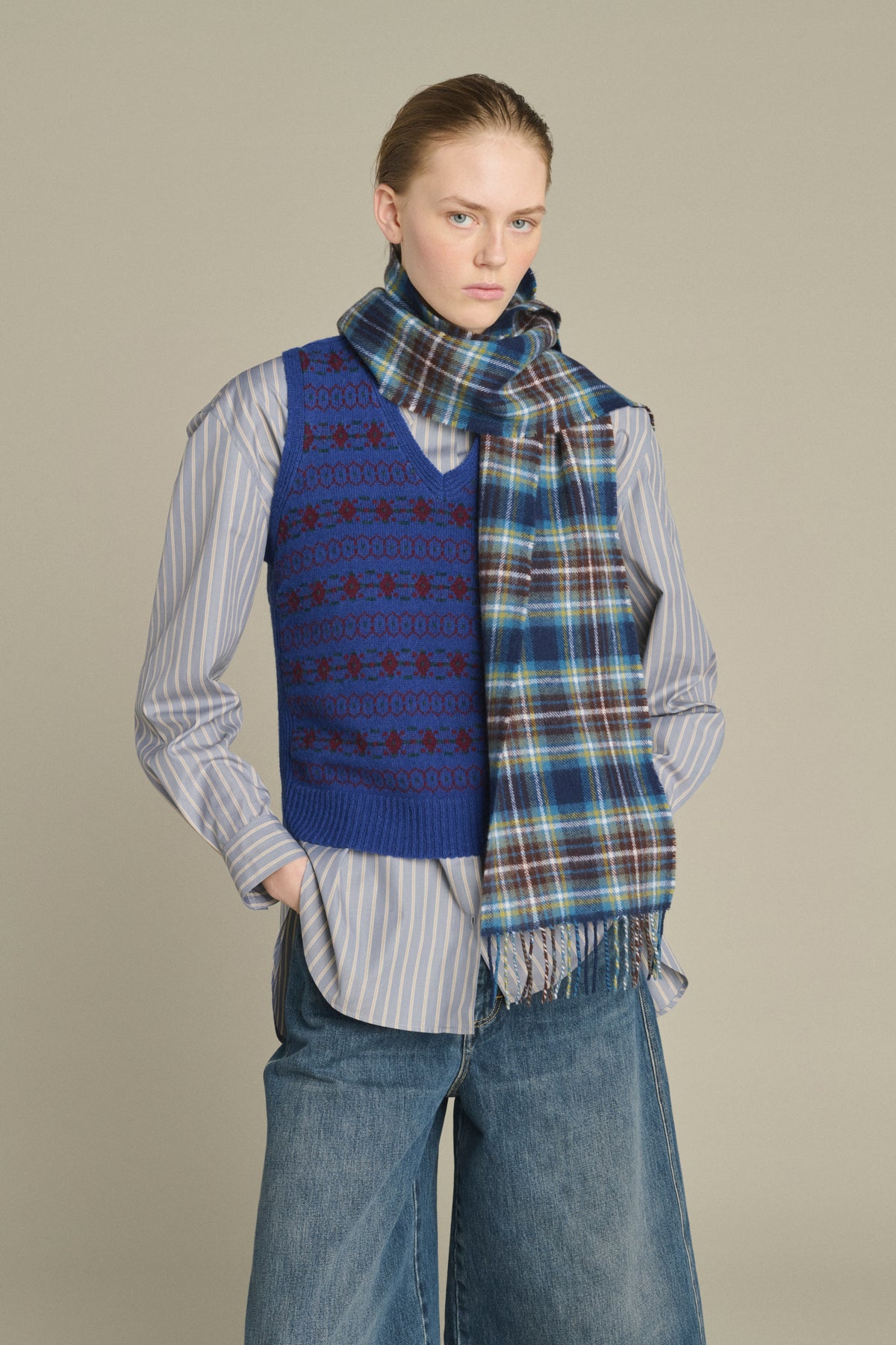 Echarpe Kela - Bleu/Marron - Laine - Femme