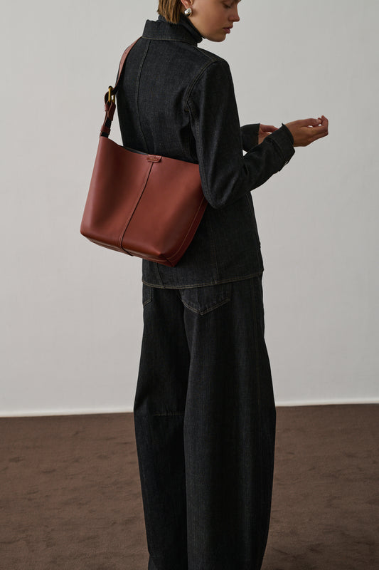 Bolso Saudade Mini - Caoba/Negro - Cuero - Mujer