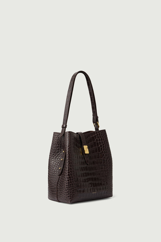 SAC BELLO MARRON FONCÉ CROCO