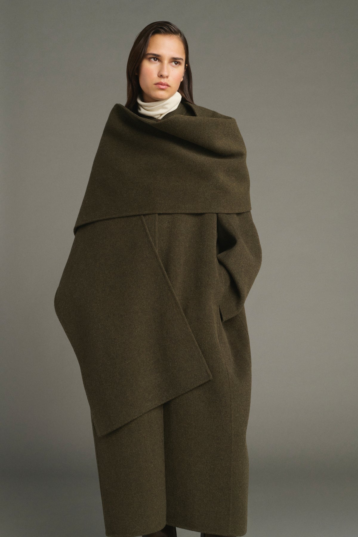 Manteau Finn - Kaki Chiné - Laine - Femme vue 2
