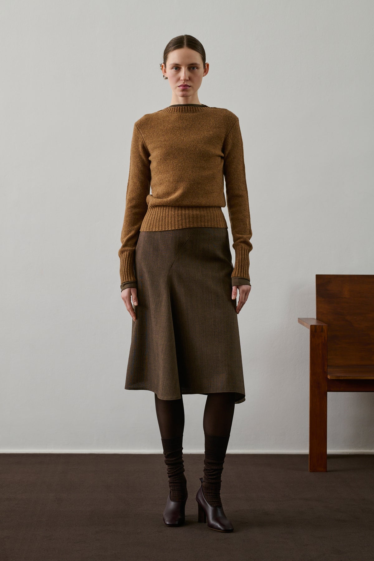 Gali Skirt - Marl Brown - Wool - Women vue 1