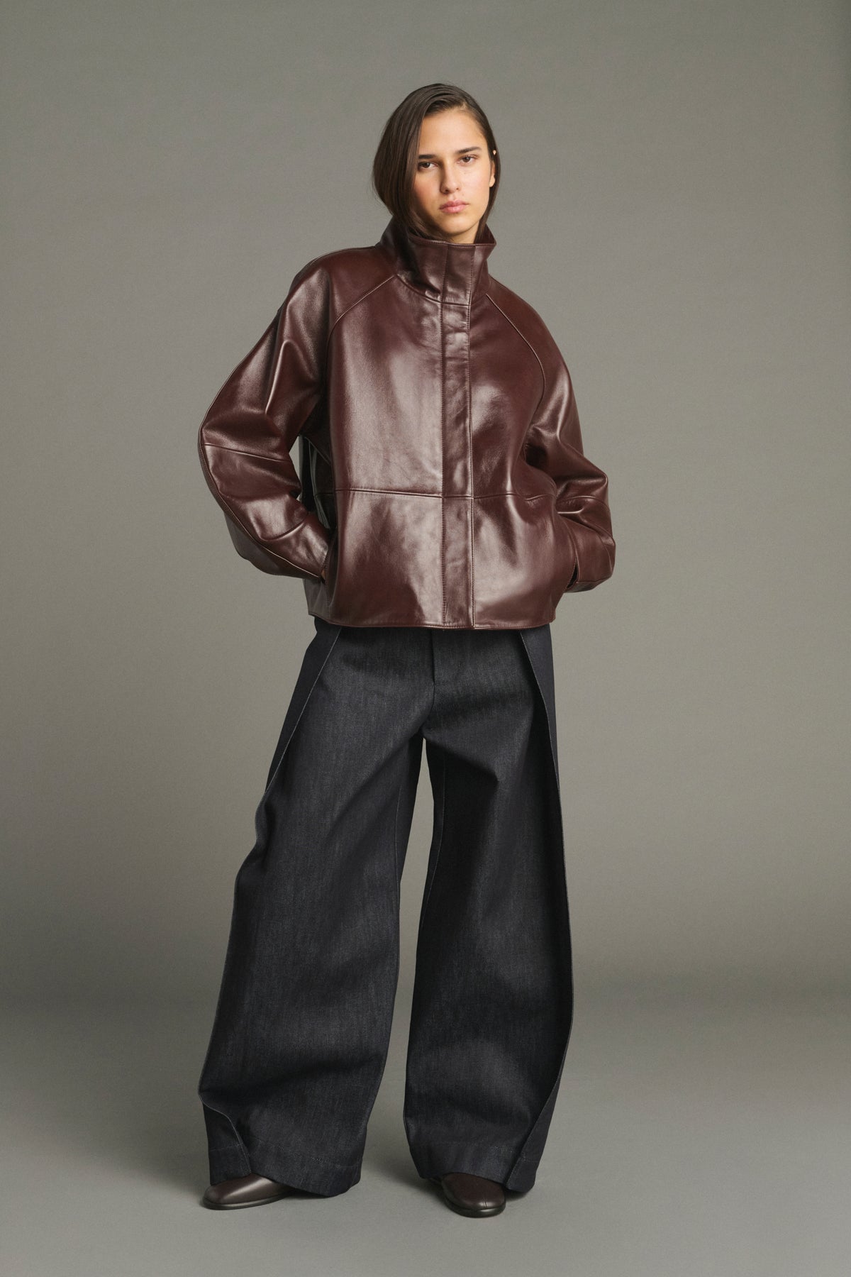 Veste Gamma - Bordeaux - Cuir - Femme vue 1