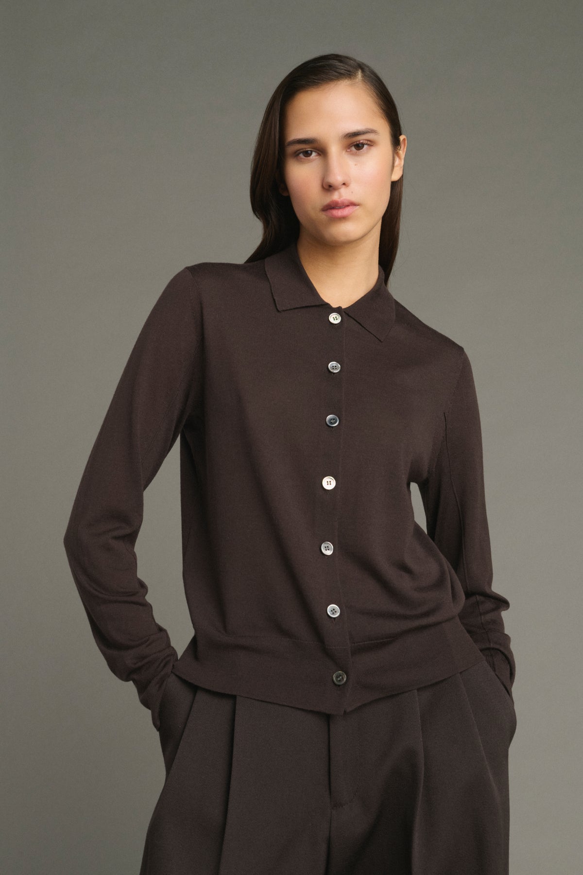 Cardigan Hailey - Chocolat - Laine Mérinos - Femme