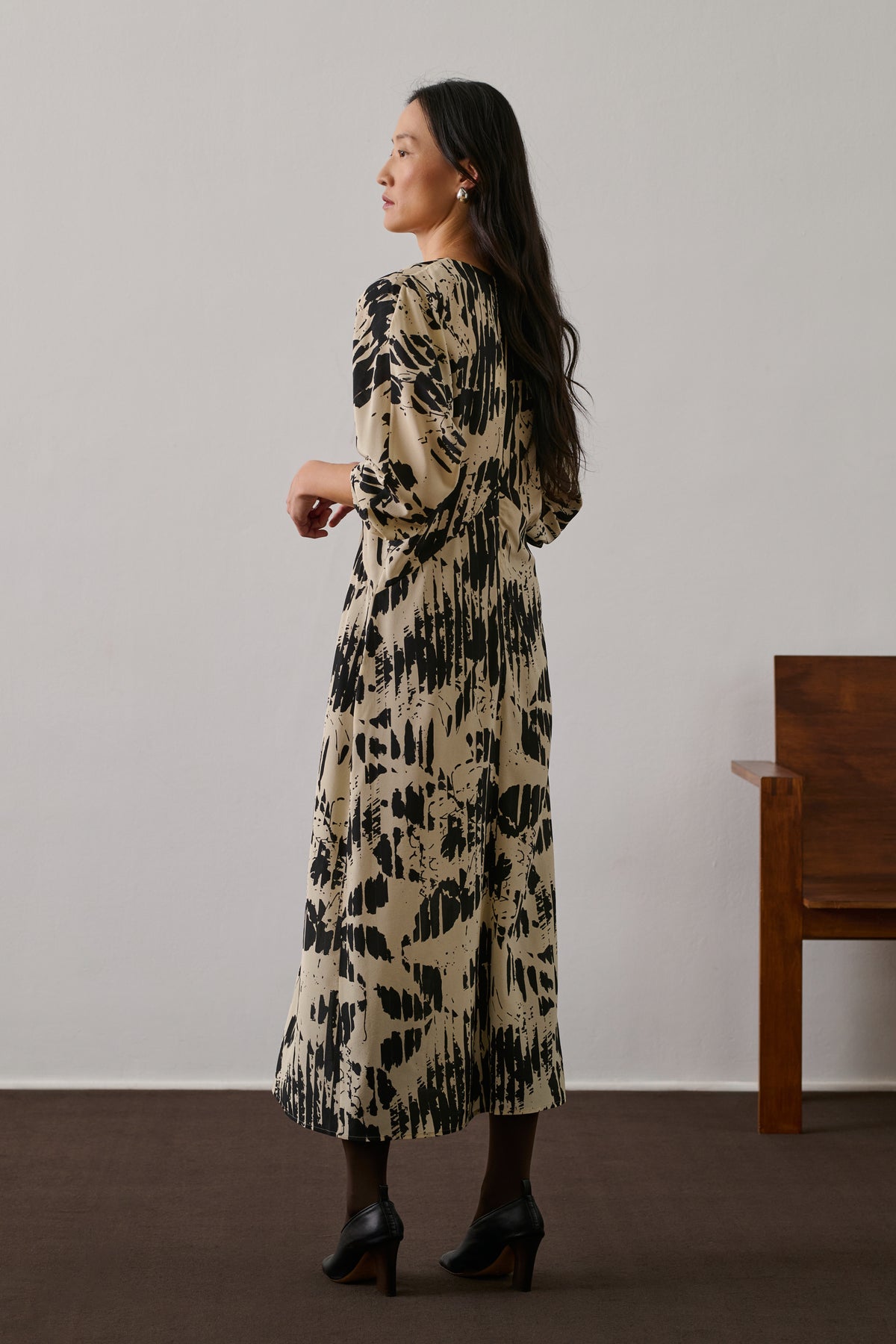 Robe Francine - Jaune Pâle/Noir - Soie - Femme vue 2