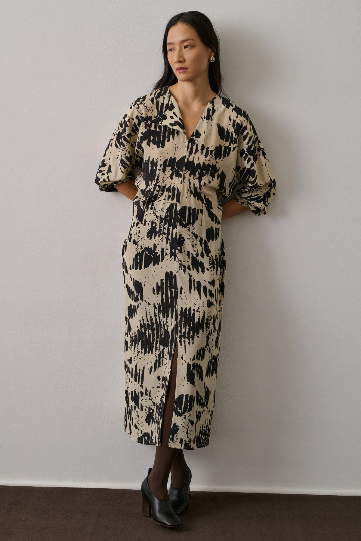 Robe Francine - Jaune Pâle/Noir - Soie - Femme