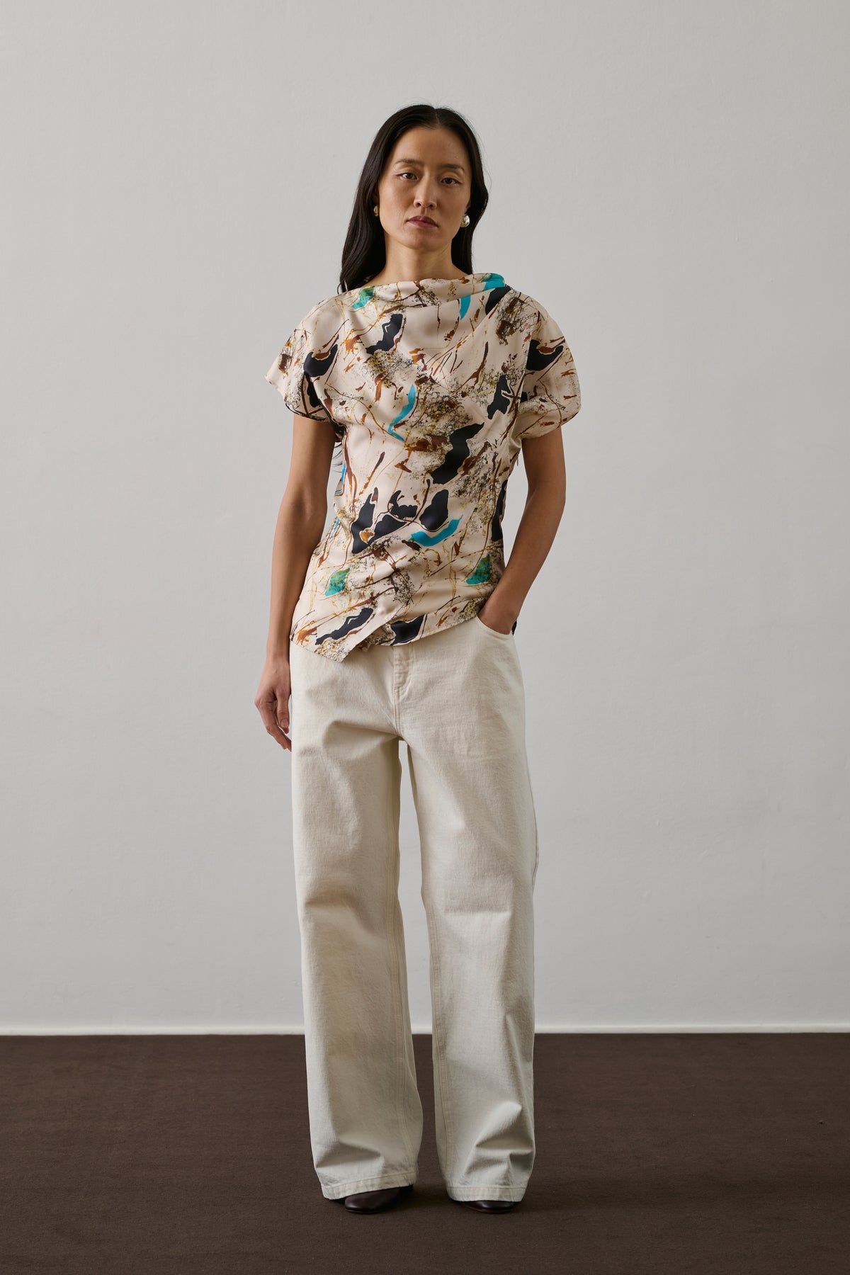 Blouse Fedora - Beige/Turquoise - Silk - Women vue 3