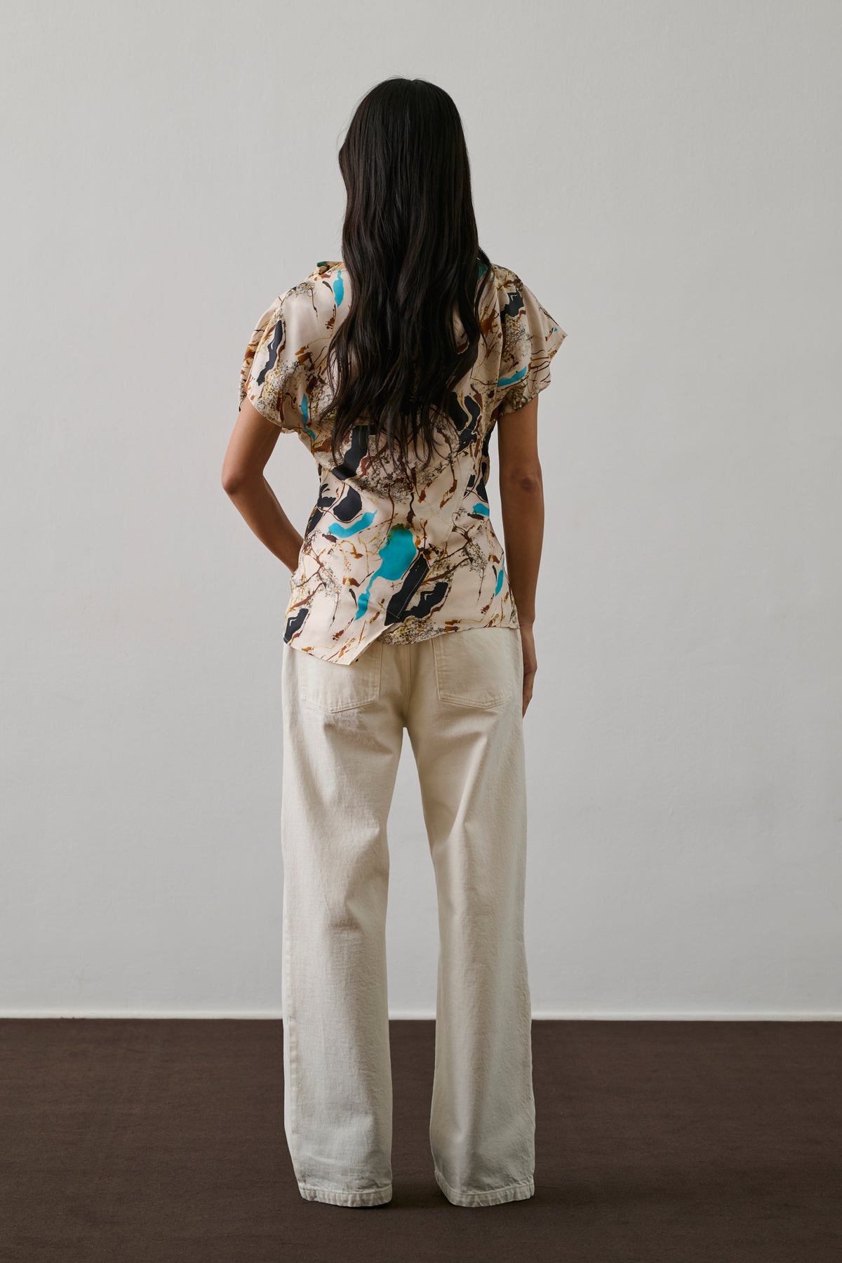 Blouse Fedora - Beige/Turquoise - Silk - Women vue 4