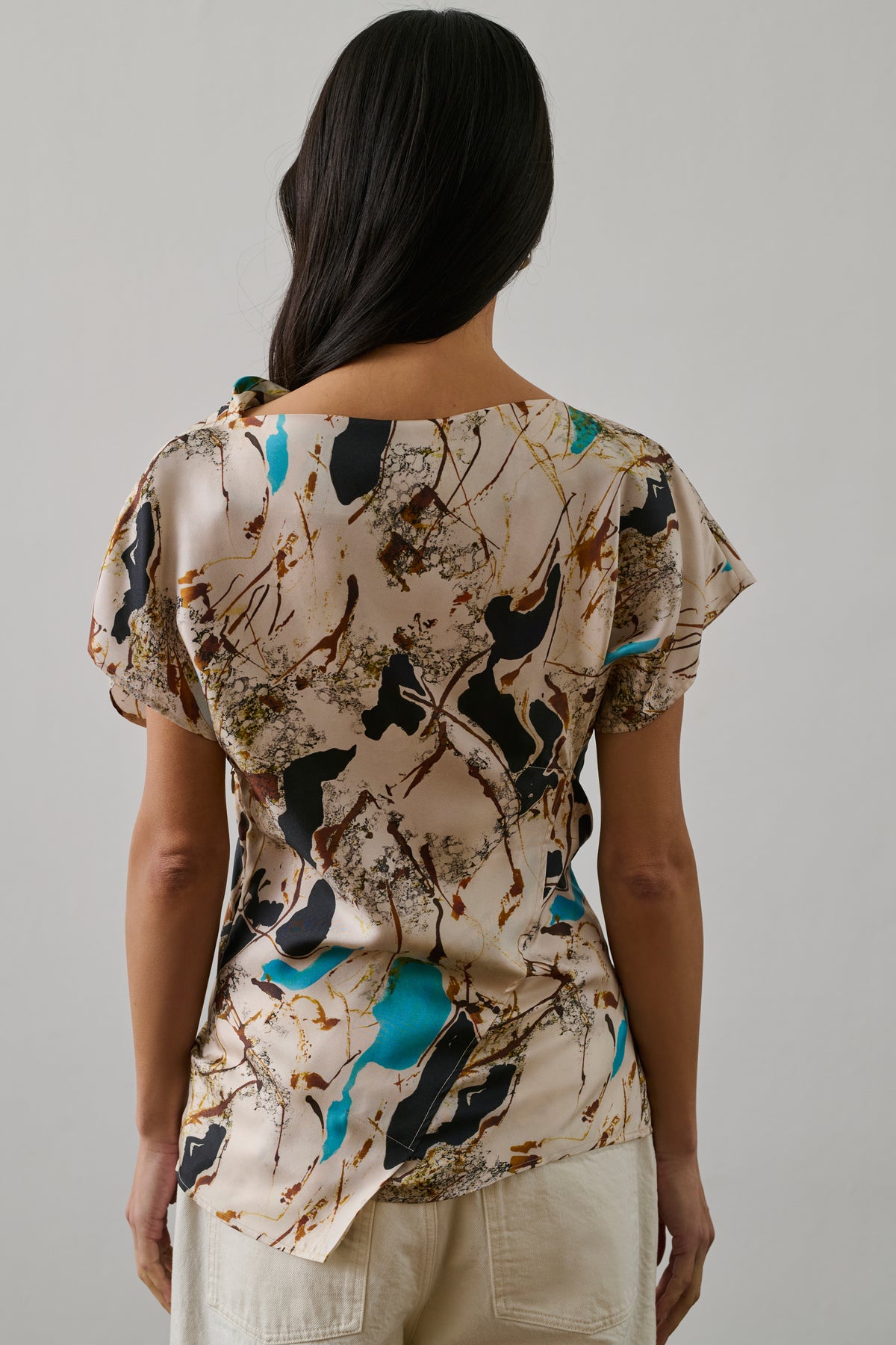 Blouse Fedora - Beige/Turquoise - Silk - Women vue 2