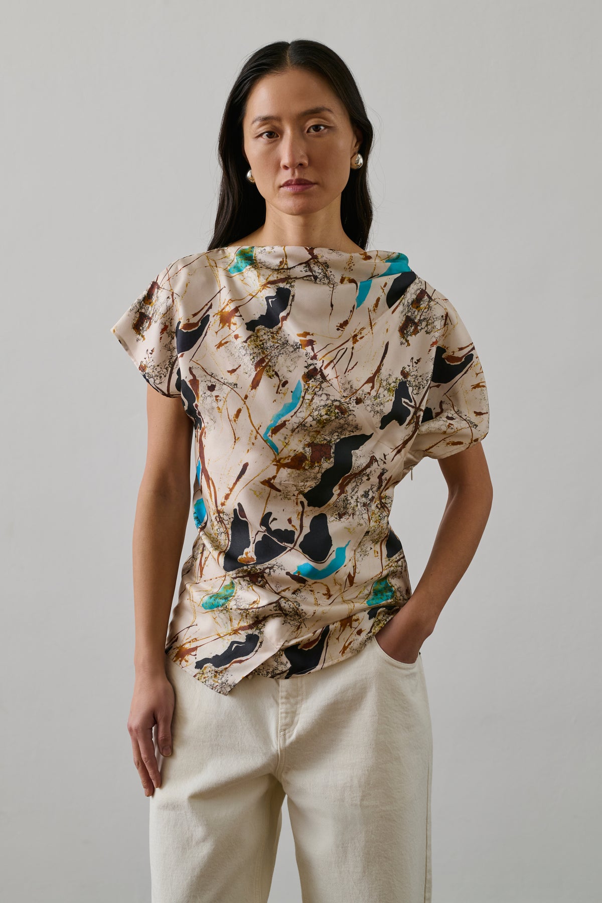 Blouse Fedora - Beige/Turquoise - Silk - Women vue 1