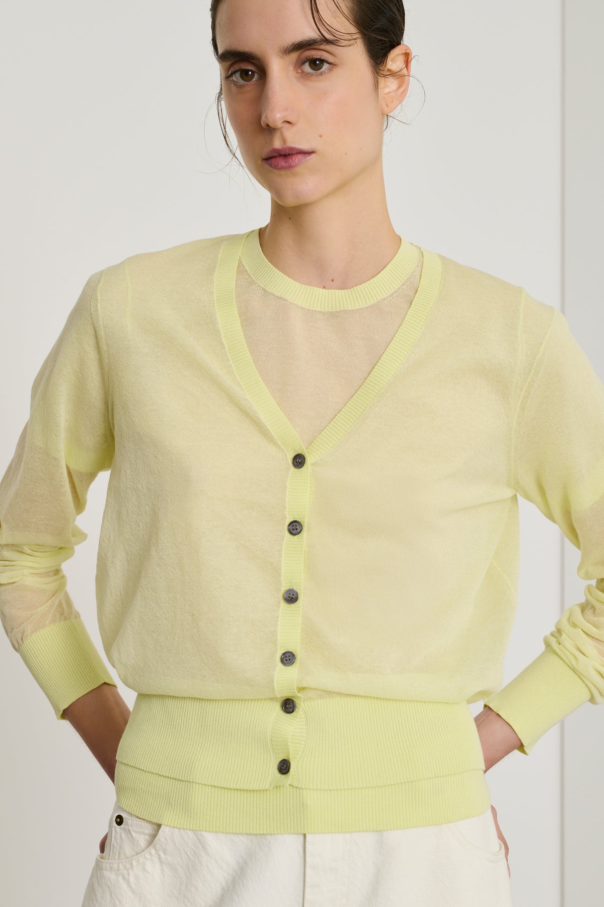 Cardigan Etretat - Jaune Acide - Femme vue 2