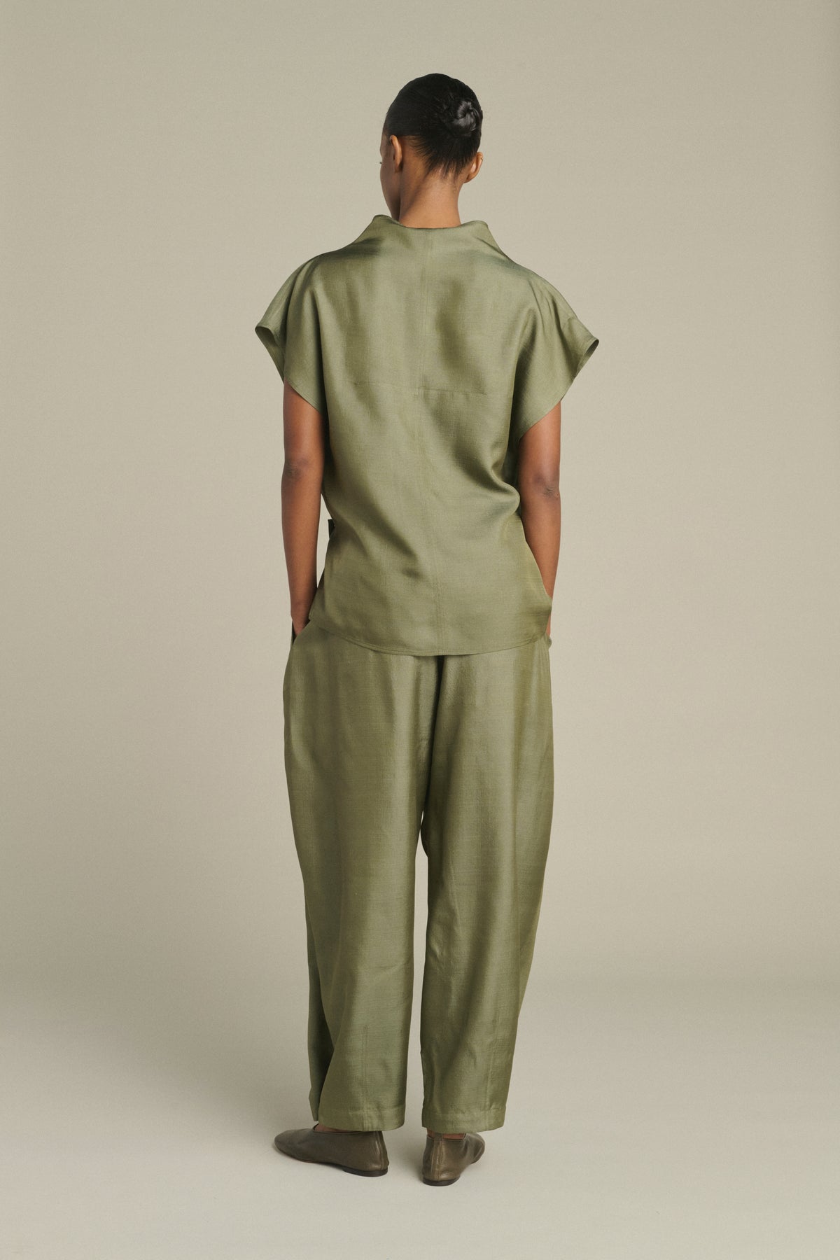 Pantalon Vernon - Vert De Gris - Soie - Femme vue 2
