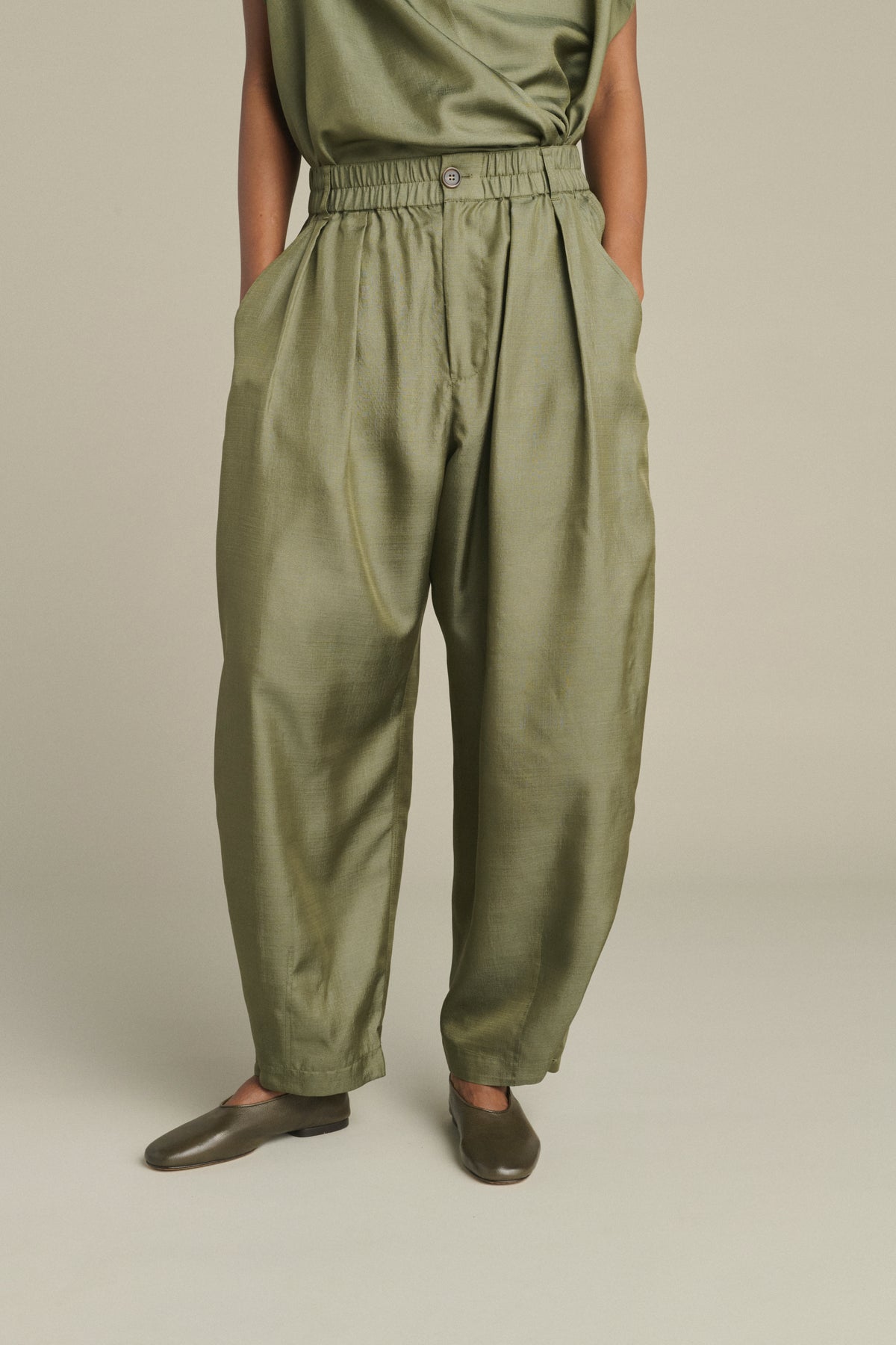 Pantalon Vernon - Vert De Gris - Soie - Femme vue 3