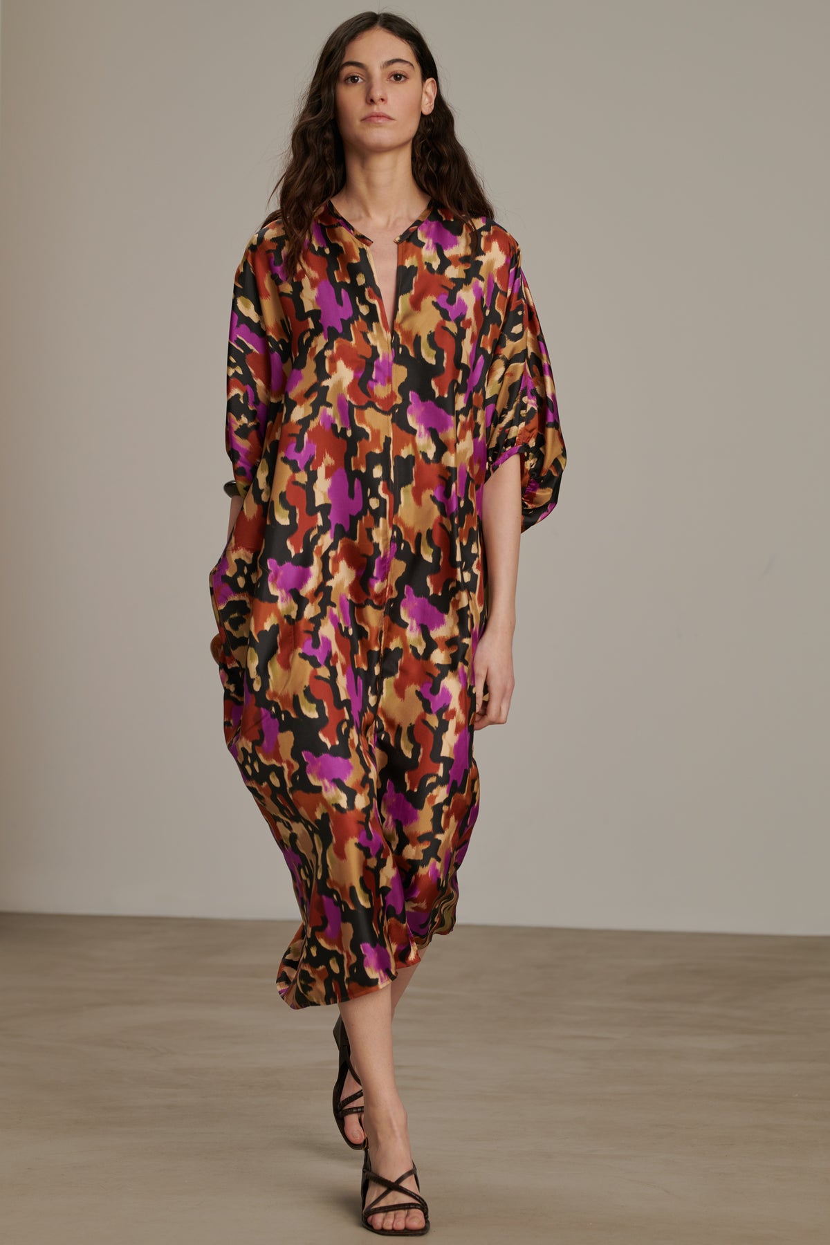 Alger dress - Hazelnut/Fuchsia - Silk - Women vue 1
