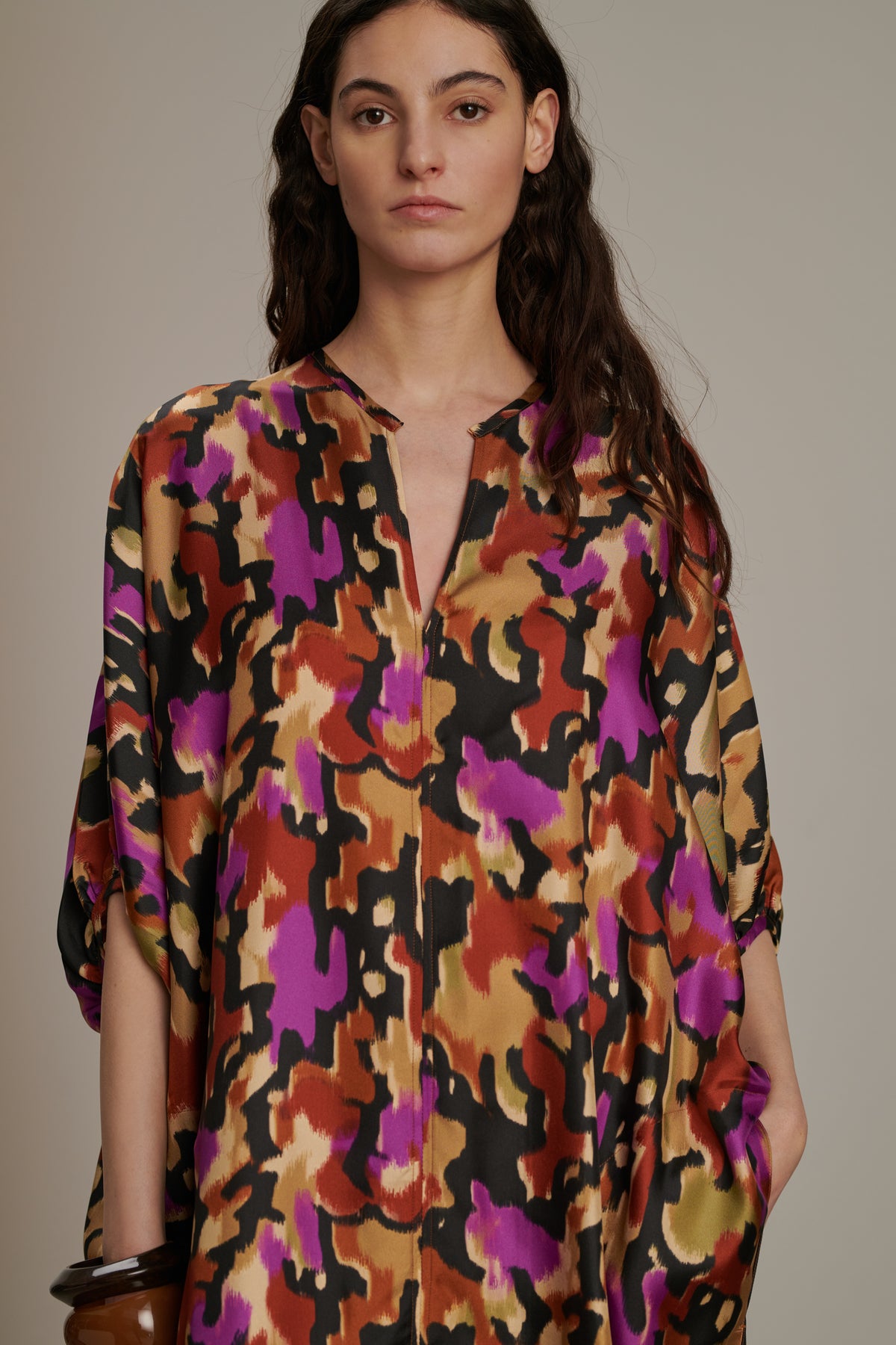 Alger dress - Hazelnut/Fuchsia - Silk - Women vue 3