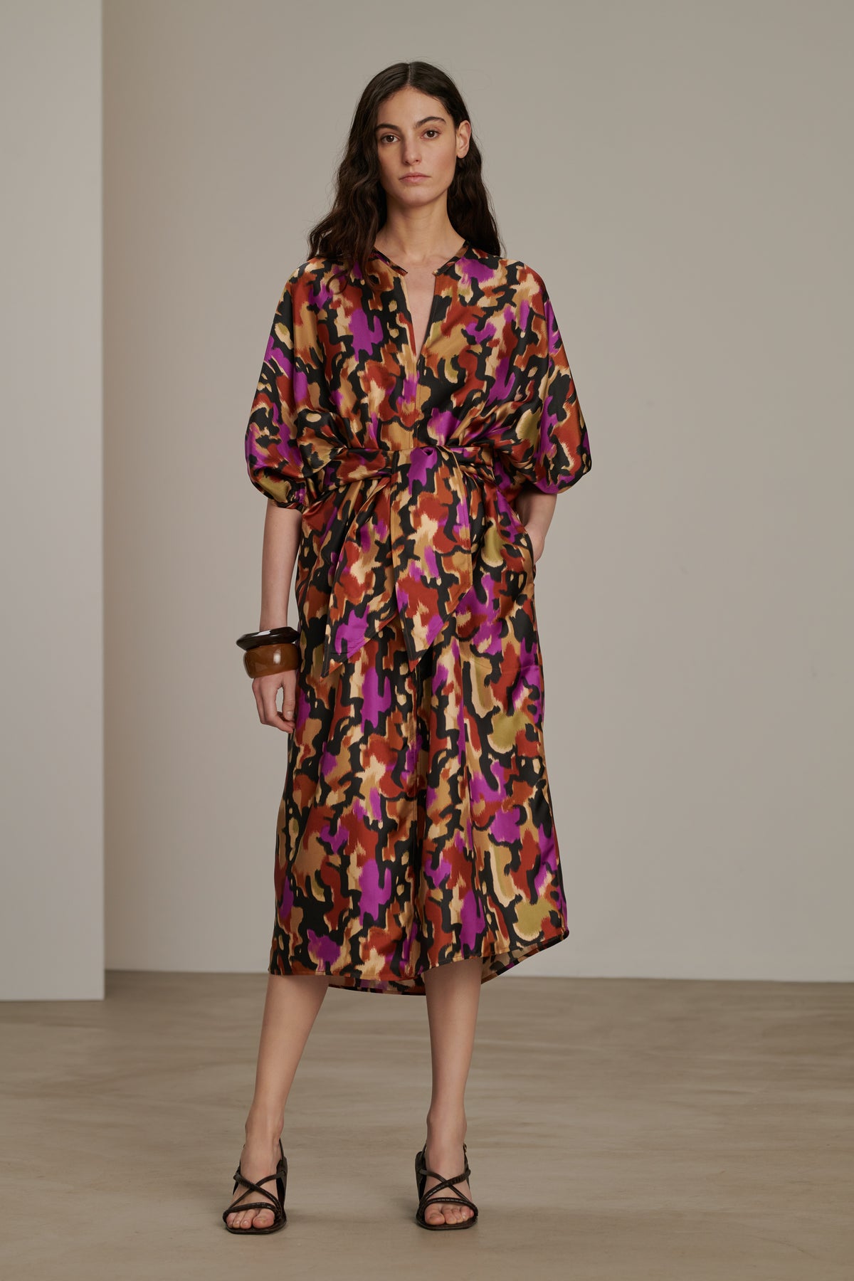 Alger dress - Hazelnut/Fuchsia - Silk - Women vue 4