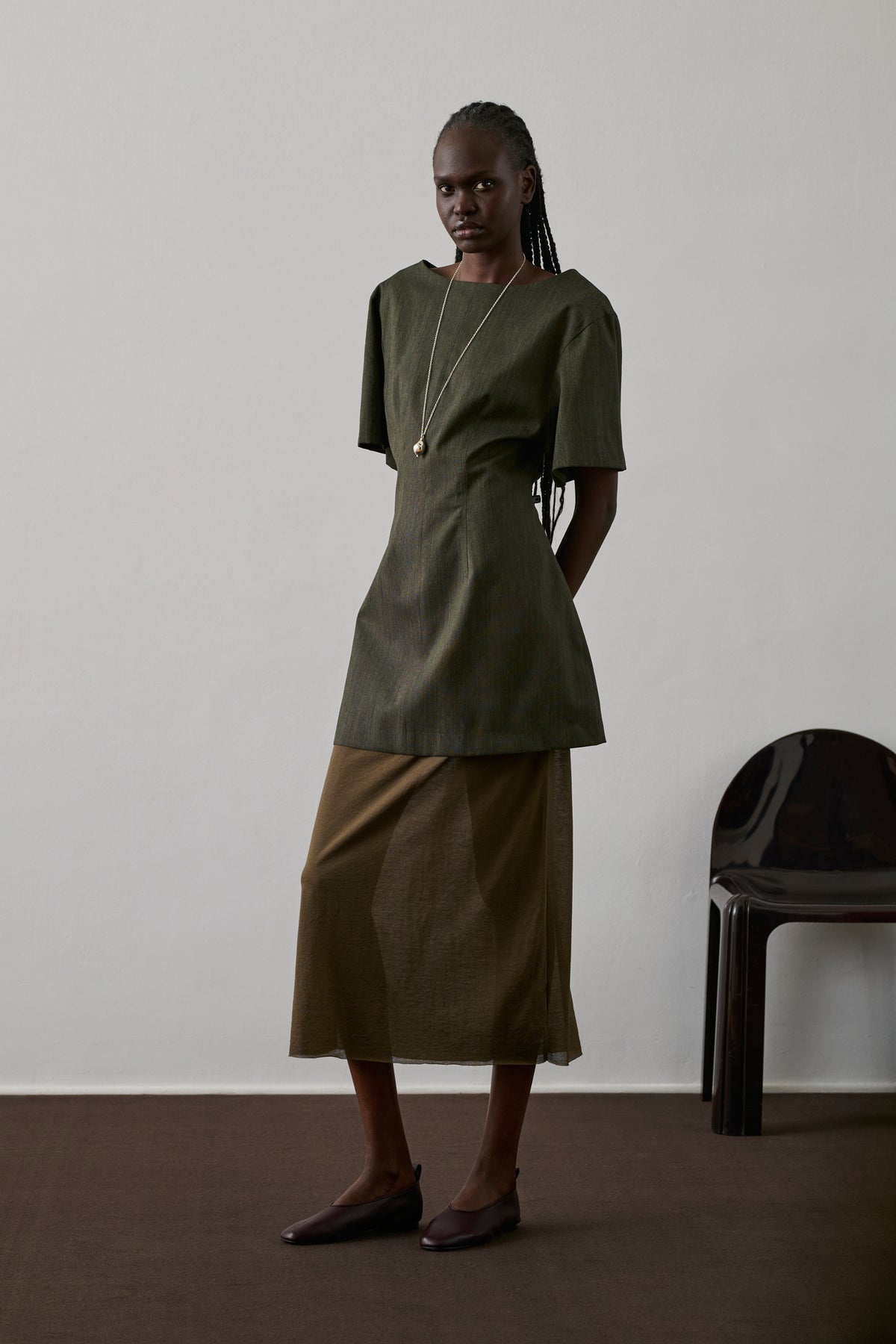 Dress Gladys - Marl Khaki - Wool - Women vue 4