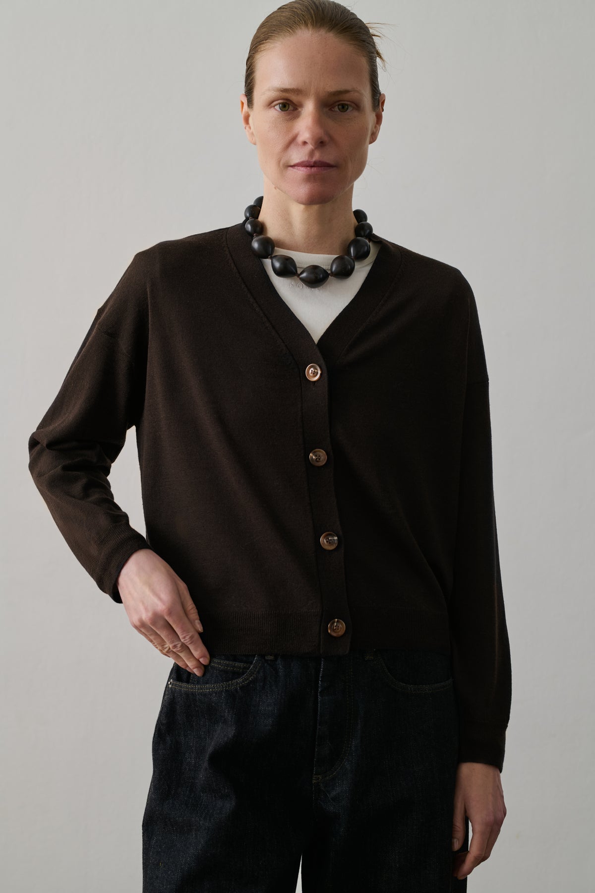 Idem Cardigan - Chocolate - Wool - Women vue 2