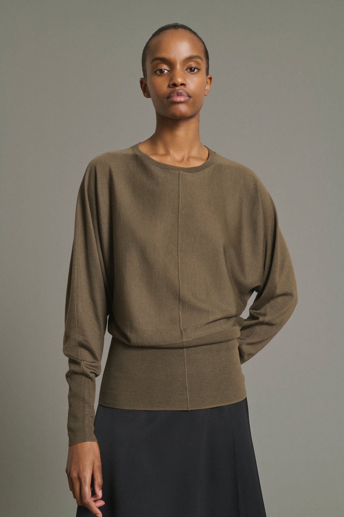 Pull Lina - Kaki - Laine Mérinos - Femme vue 3