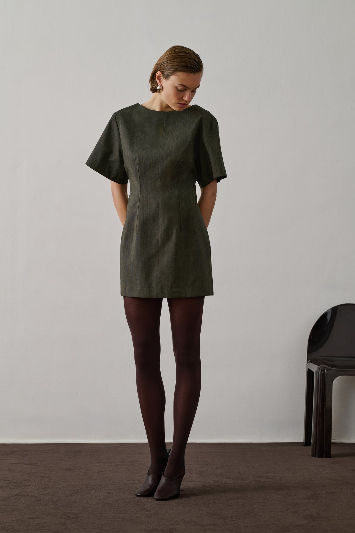Gladys dress - Khaki Marl - Wool - Women vue 1