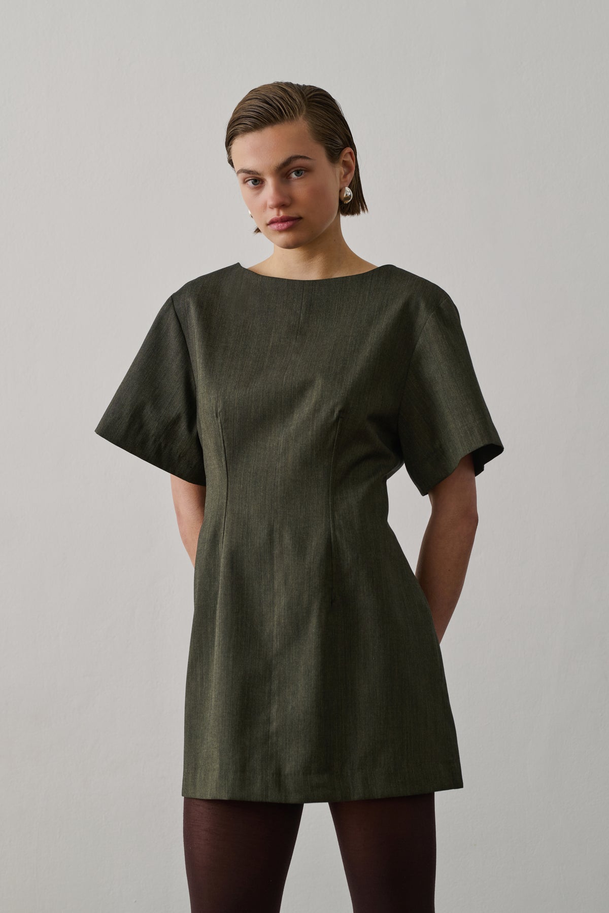 Gladys dress - Khaki Marl - Wool - Women vue 3