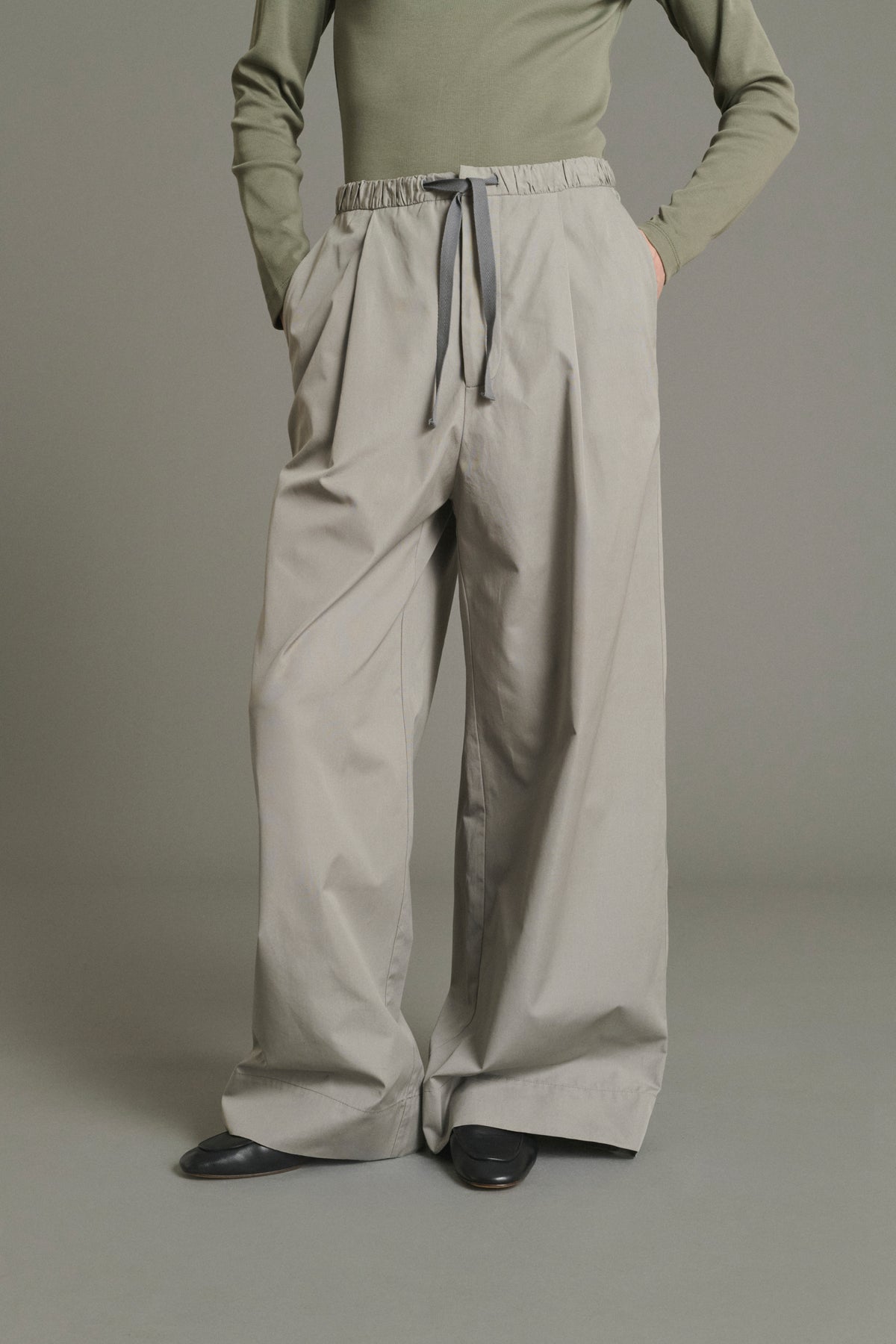 Pantalon Hugues - Gris Popeline Jambe Large Femme - Soeur