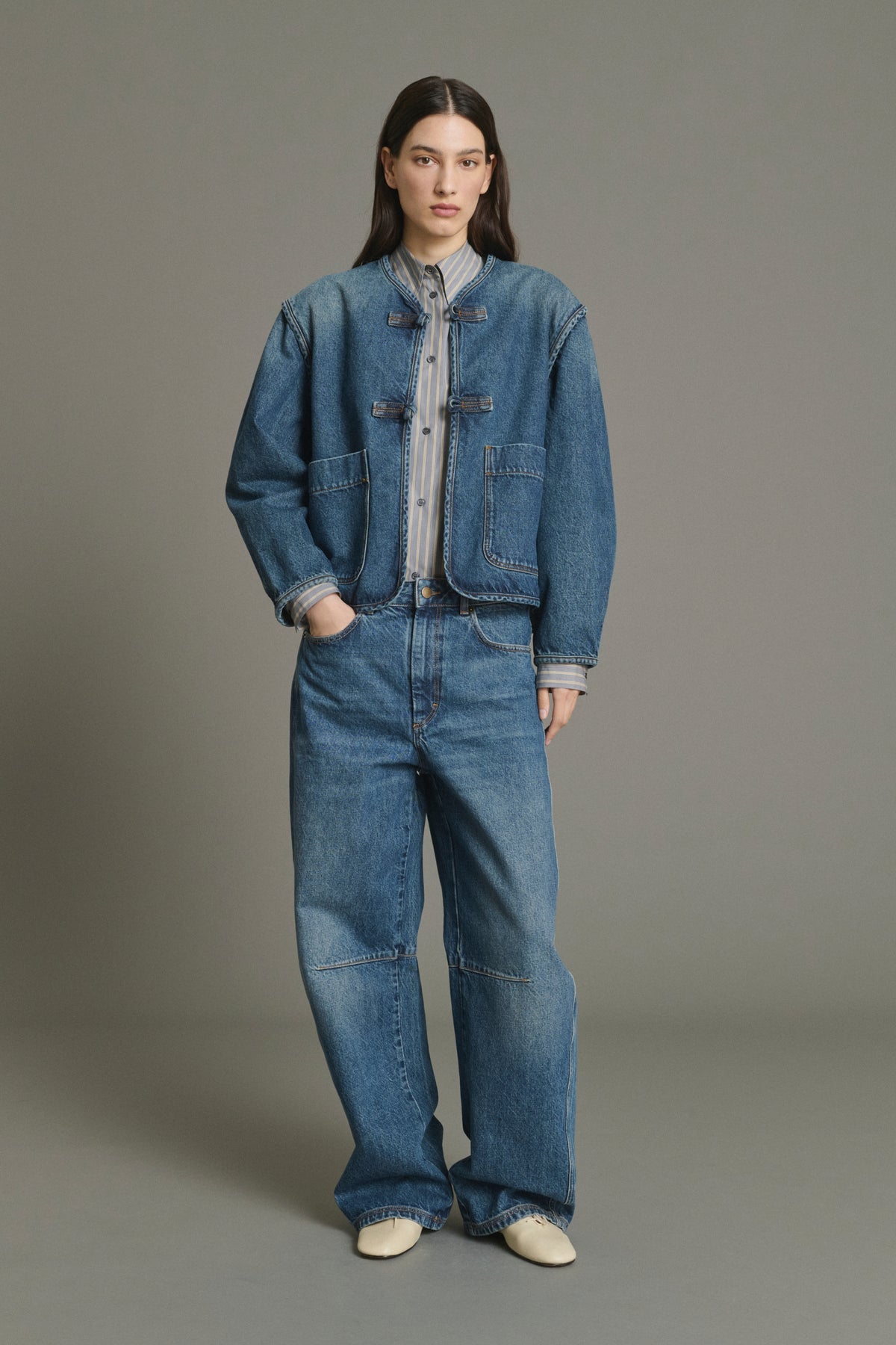 Veste Agatha - Bleu Denim Coton Femme - Soeur vue 3