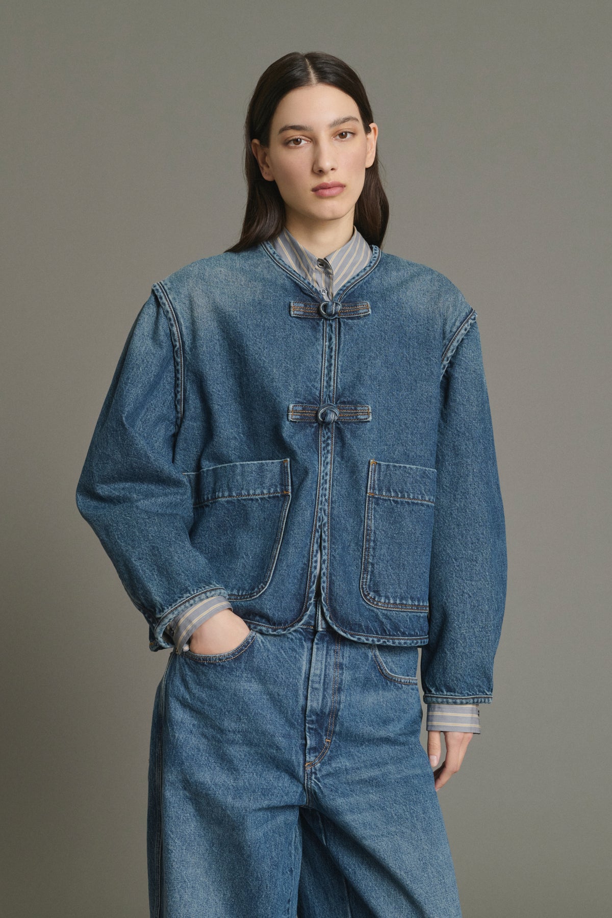 Veste Agatha - Bleu Denim Coton Femme - Soeur vue 1