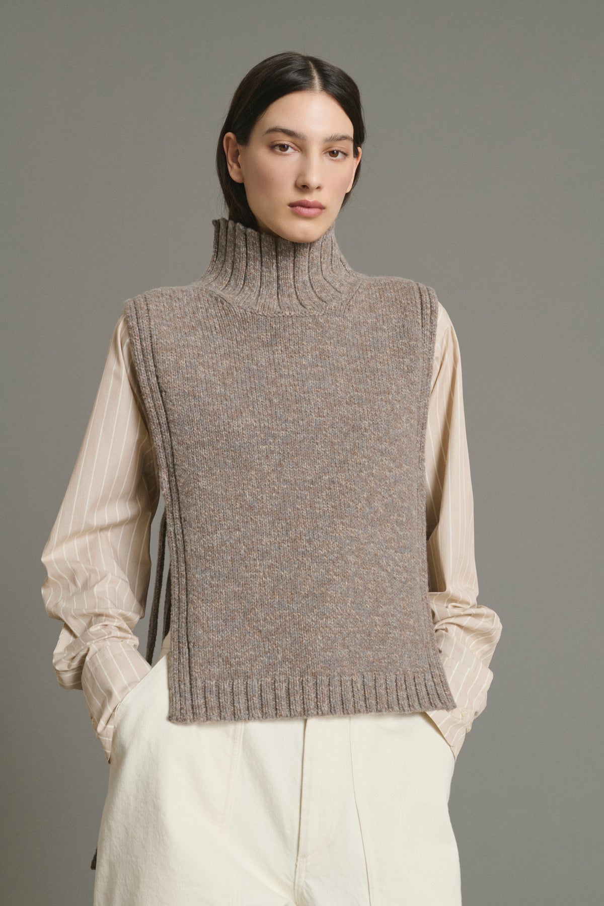 Pull Or - Beige/Gris - Laine - Femme vue 3