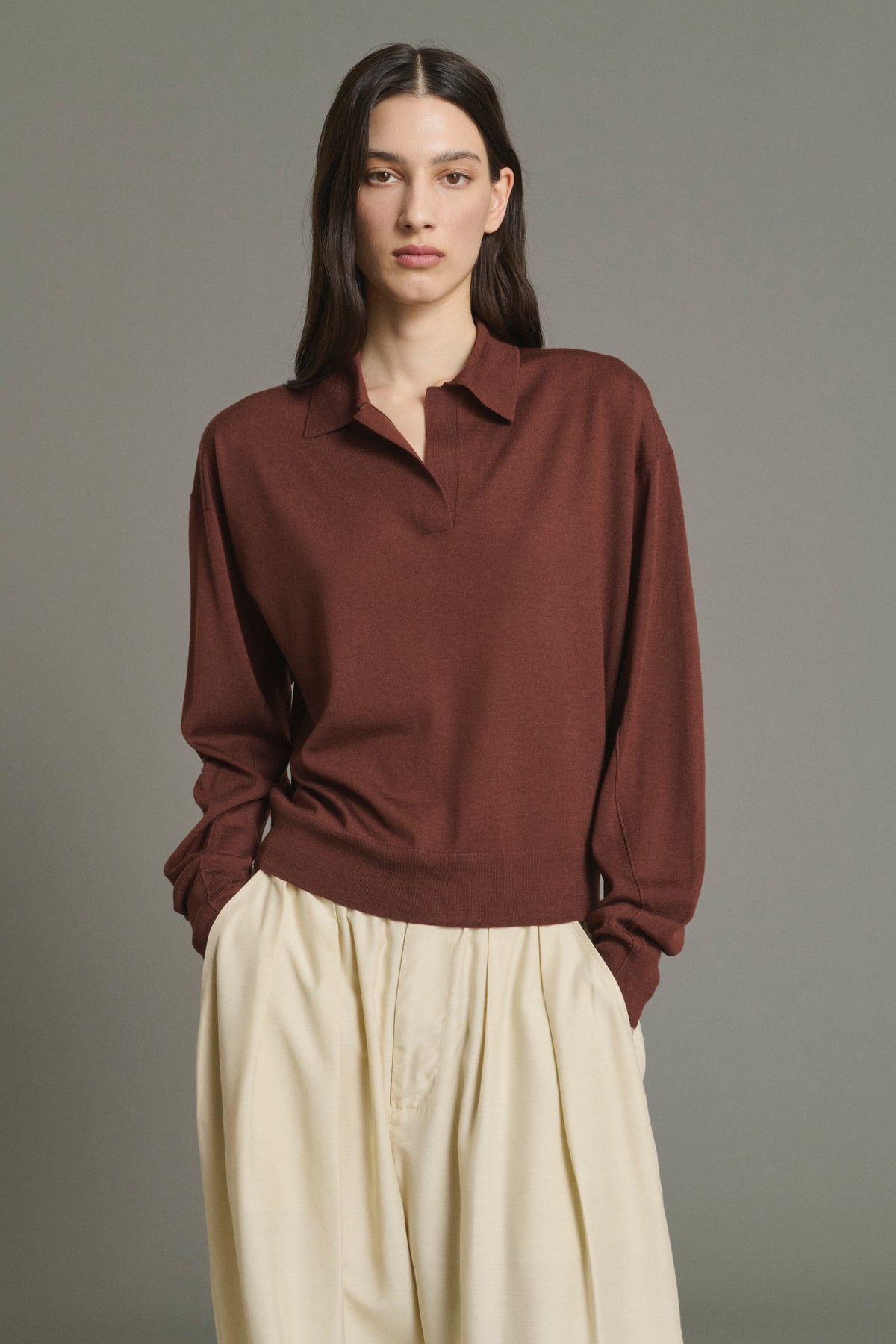 Pull Fleming - Acajou - Laine Mérinos - Femme vue 3