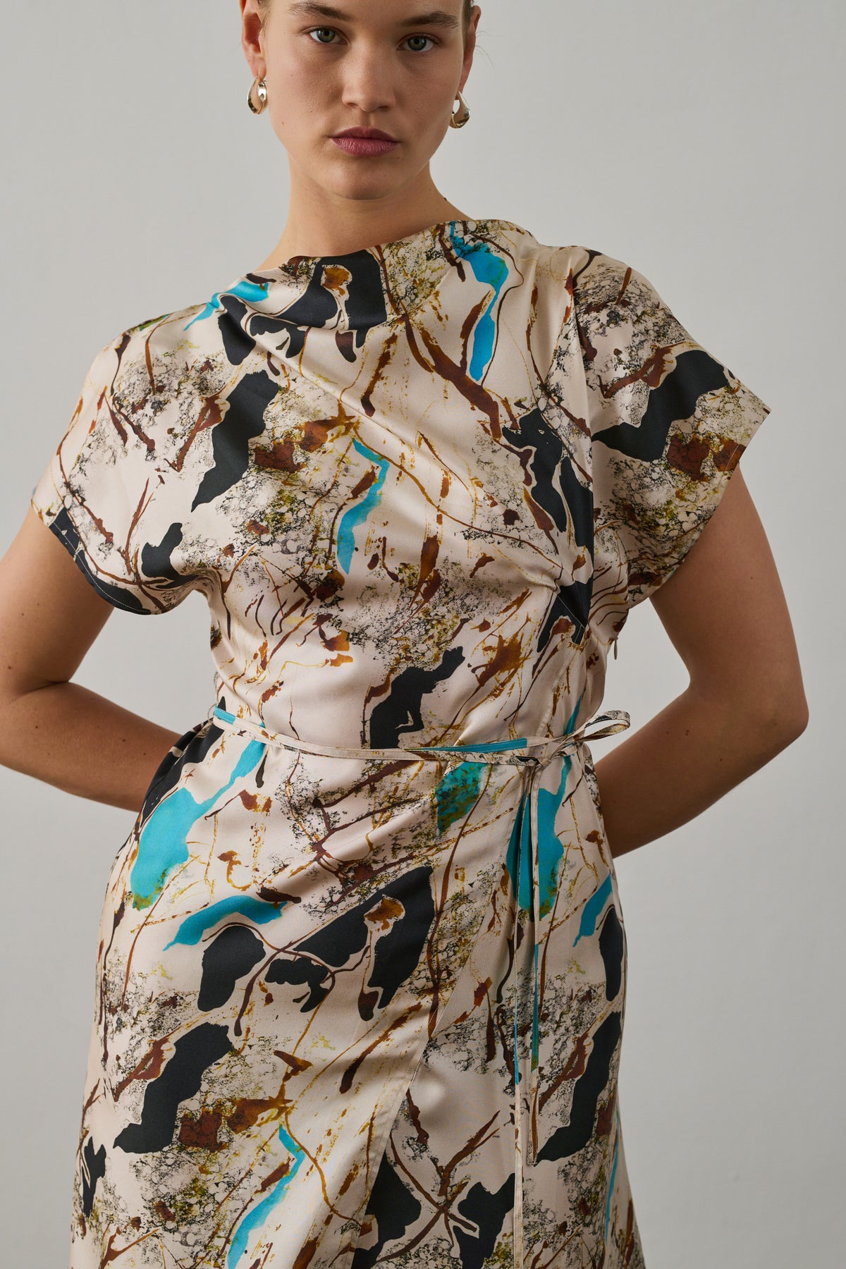 Robe Felicie - Beige/Turquoise - Soie - Femme vue 3