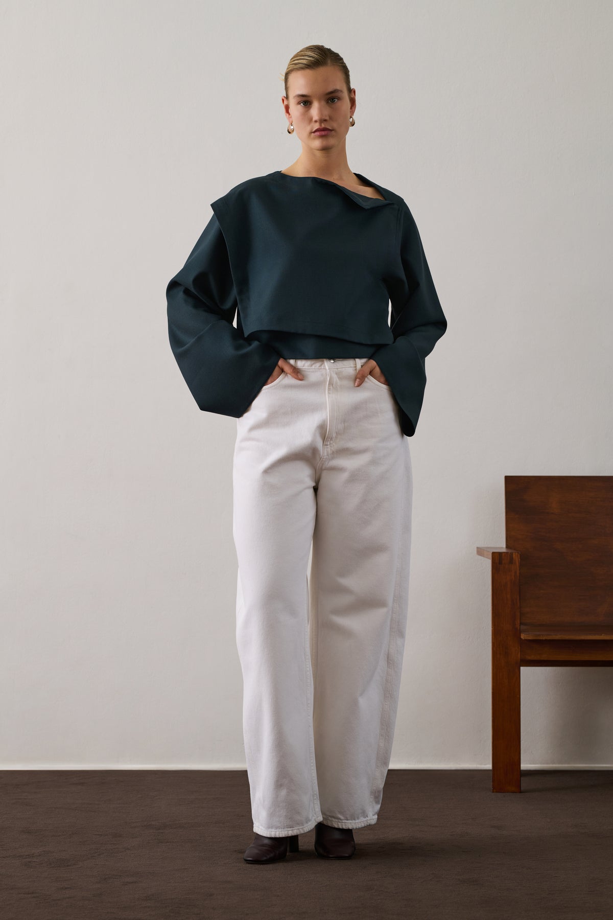 Eva Blouse - Petrol - Wool - Women vue 6