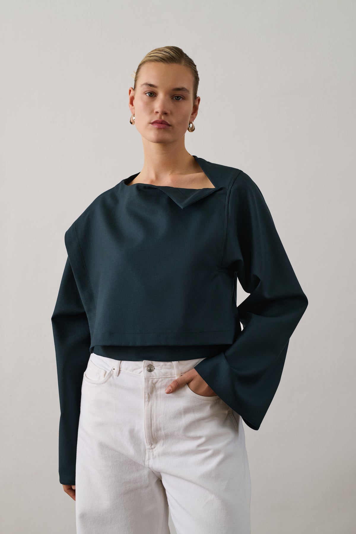 Eva Blouse - Petrol - Wool - Women vue 5