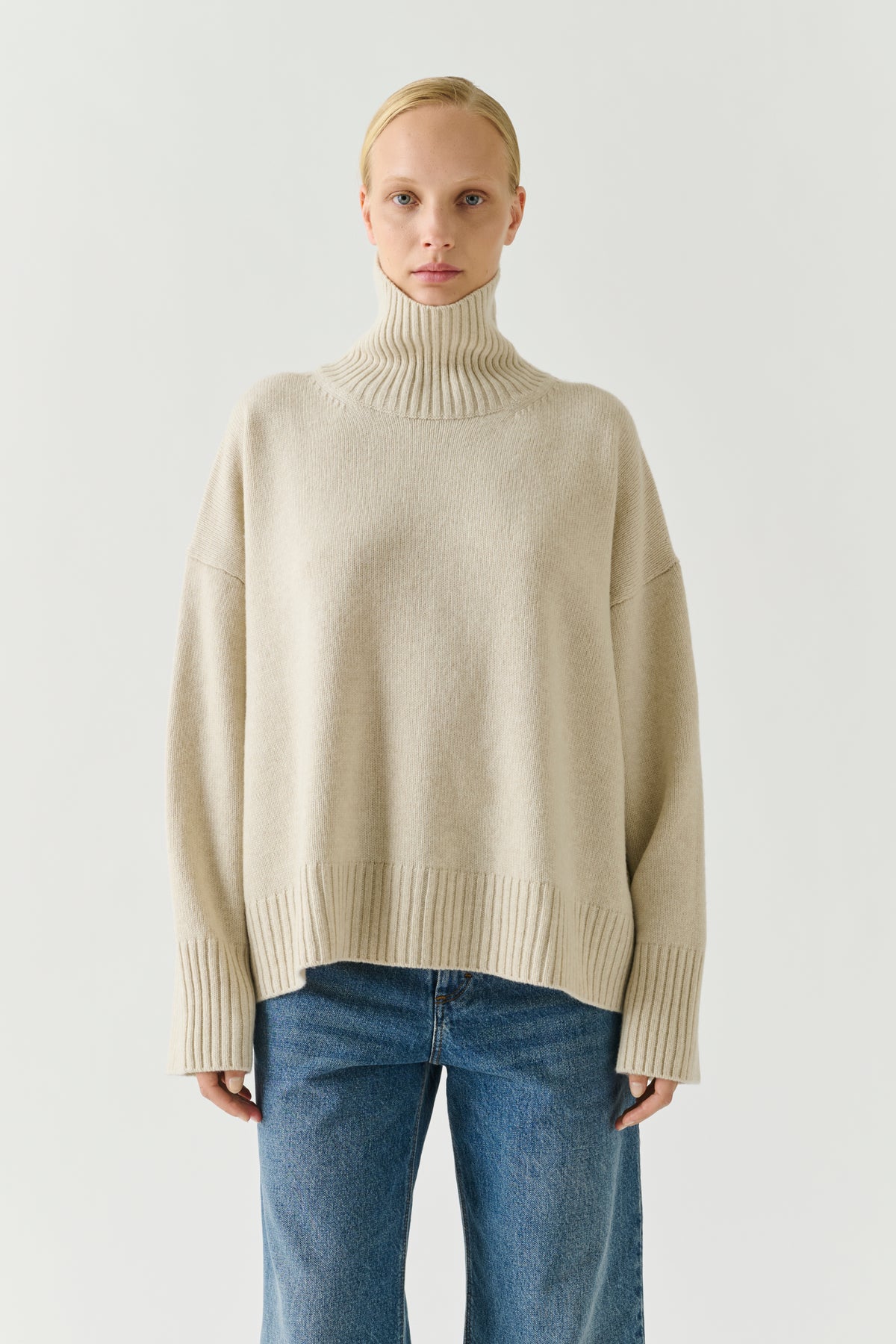 Pull William - Écru Chiné Laine Mérinos Col Montant - Soeur vue 1