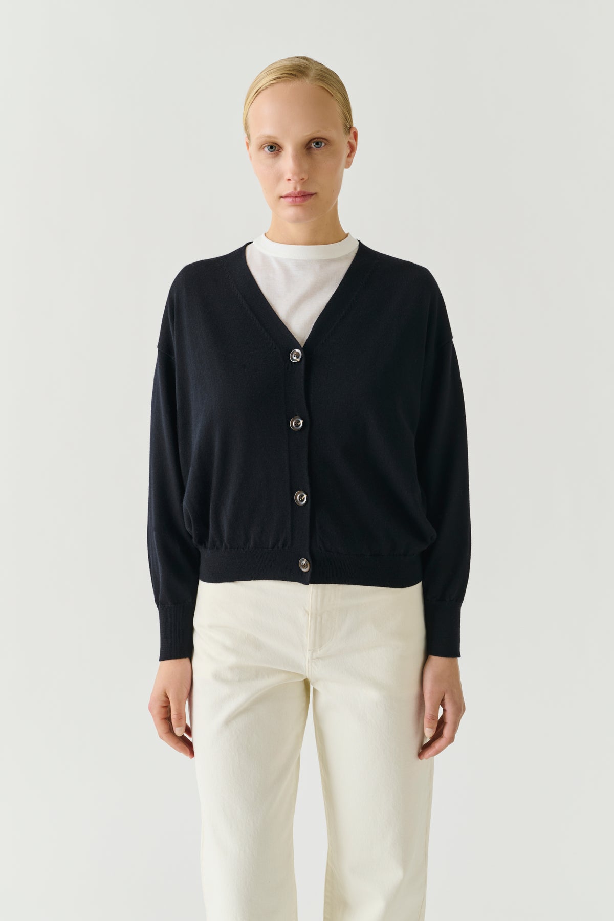 Cardigan Idem - Noir - Laine Mérinos - Femme vue 1