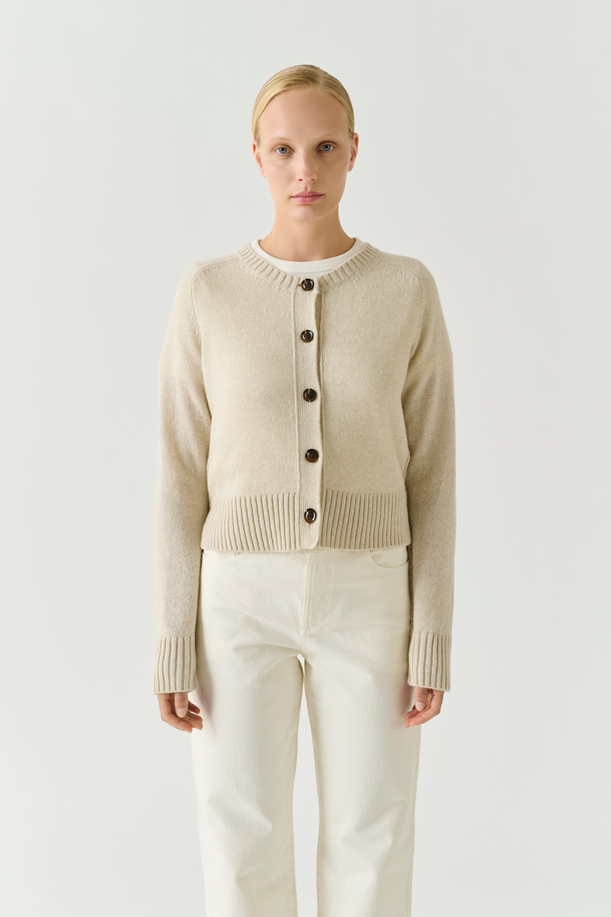 Cardigan Virginia - Écru Chiné - Laine Mérinos - Femme vue 1