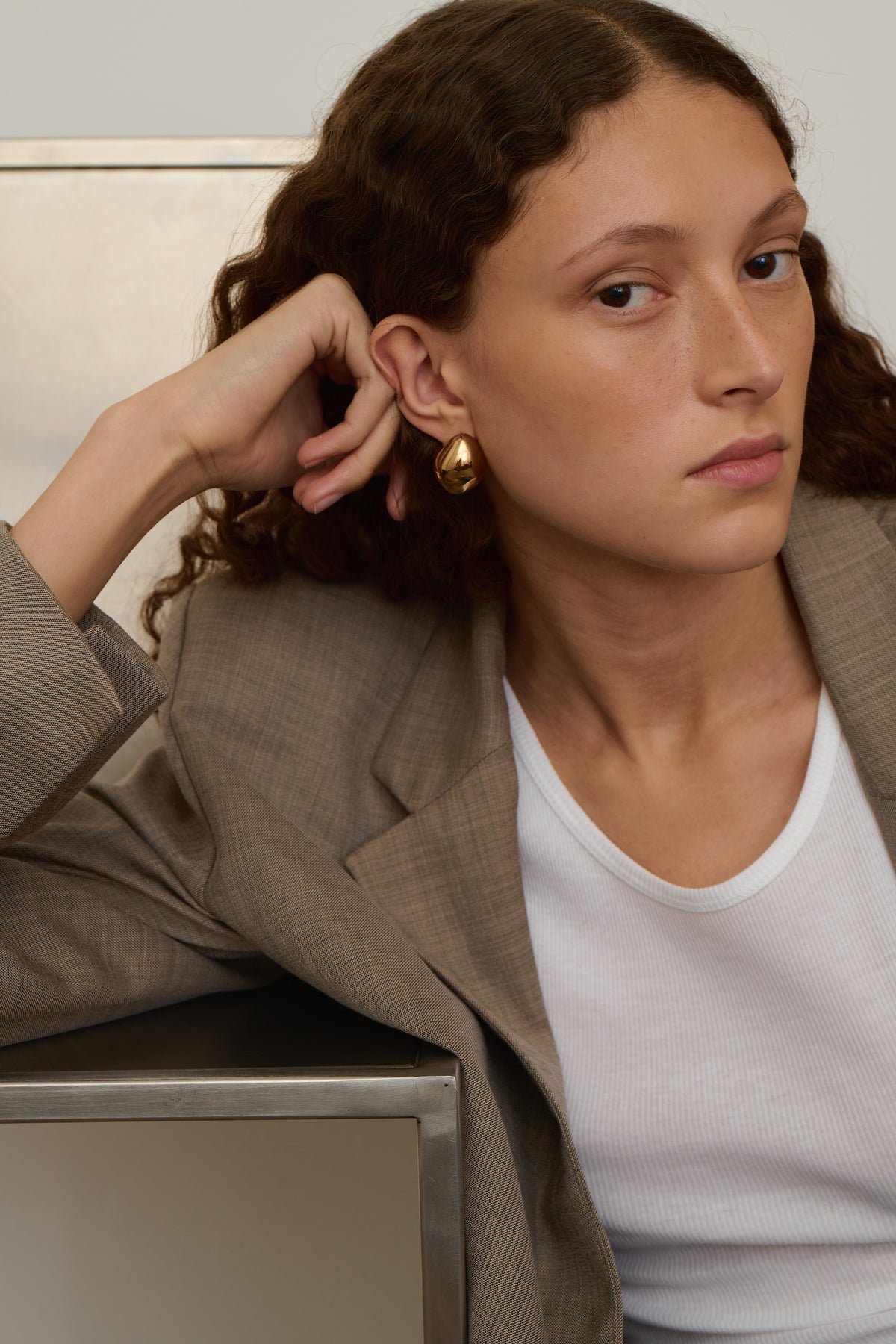 Earrings - Gold - Ligne Plate - Women vue 3