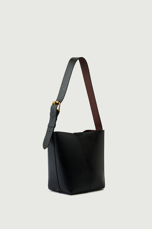 Bolso Saudade Mini - Negro/Coñac - Cuero - Mujer